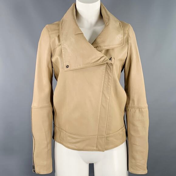 HELMUT LANG Size S Beige Leather Lambskin Motorcycle Jacket - Picture 1 of 7